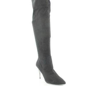 Noir street glam knee high black suede boots